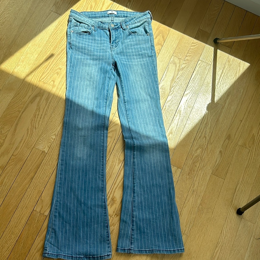 BP blue white striped boot cut jean
